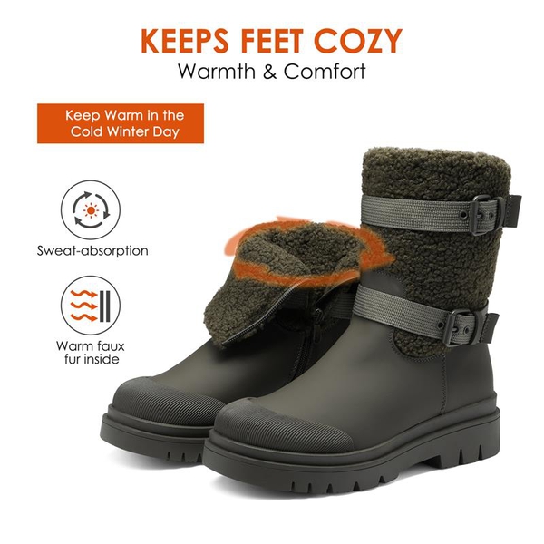 Waterproof Fur Lining Mid Calf Snow Boots - OLIVE GREEN - 4